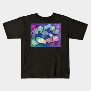 Seashells Watercolor Mixed Media Art Kids T-Shirt